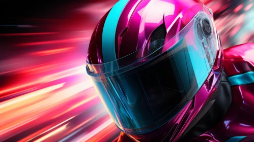 Pink and Blue Motorcycle Helmet Close-Up