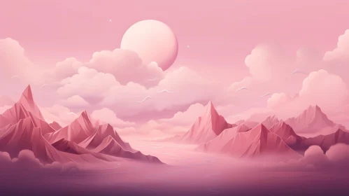 Tranquil Pink Moon Landscape