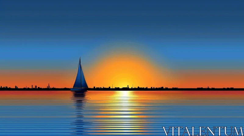 Tranquil Sunset Seascape Painting AI Image