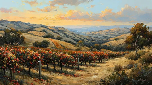 Tranquil Vineyard Landscape Painting