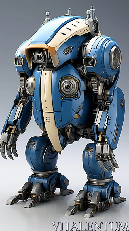 AI ART Blue and White Robot 3D Rendering in Fighting Stance
