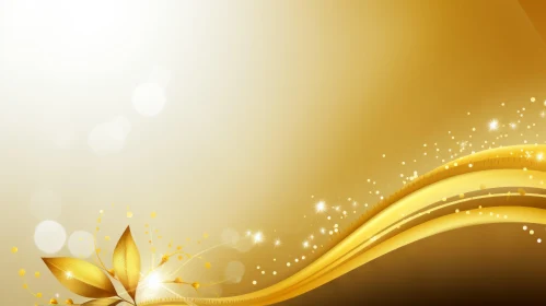 Golden Background with Leaf, Flowers, Wave, and Stars
