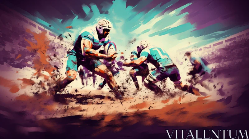 Intense Rugby Match Painting - Competitive Sports Artwork AI Image