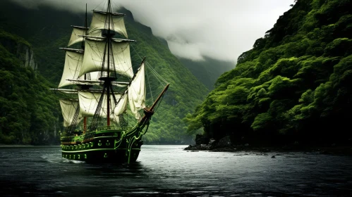 Majestic Ship Sailing Through Enchanting Fjord