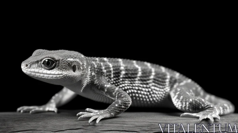 Monochrome Lizard on Branch - Detailed Reptile Portrait AI Image