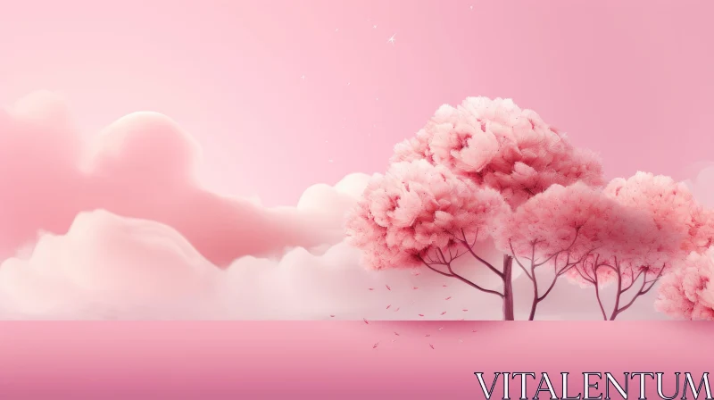 Pink Cherry Blossom Landscape: Serene Spring Scene AI Image