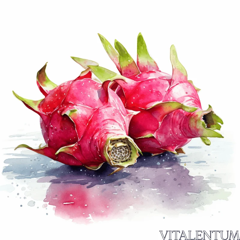 AI ART Red Dragonfruit Illustration: Vibrant Watercolor Landscapes