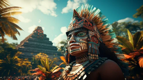 Mayan Warrior at Pyramid - Ancient Civilization Scene