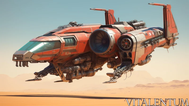 AI ART Red and White Spaceship in Desert - Sci-Fi Exploration