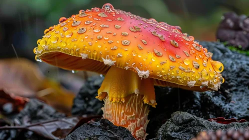 Red and Yellow Mushroom in Forest