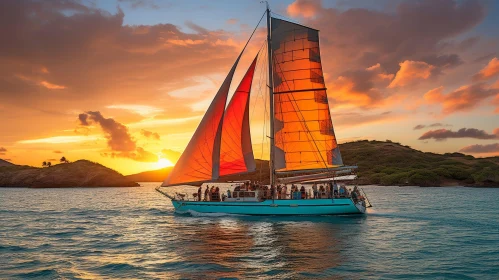 Tropical Sunset Sailboat in the Sea