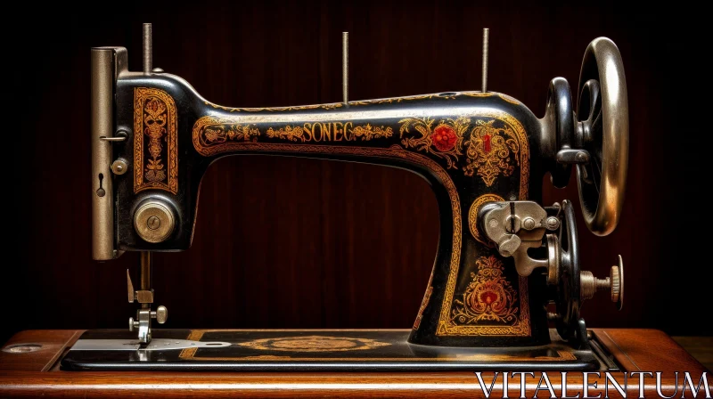 AI ART Vintage Sewing Machine with Gold Decorations