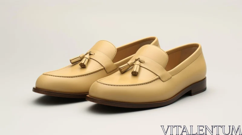 AI ART Yellow Leather Tassel Loafers - Stylish Footwear on White Background