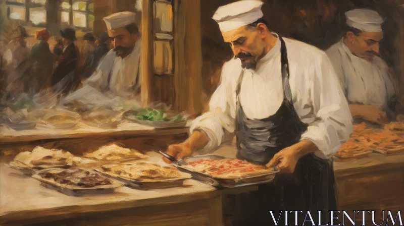 Chef Preparing Food in Realistic Painting AI Image