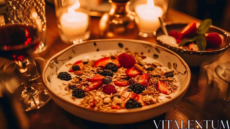Delicious Bowl of Cereal with Berries and Nuts AI Image