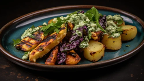 Delicious Grilled Halloumi Cheese with Roasted Potatoes and Red Cabbage Slaw