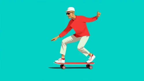 Elderly Man Skateboarding in Red Sweater