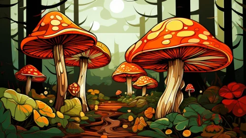 Enchanting Forest with Colorful Mushrooms