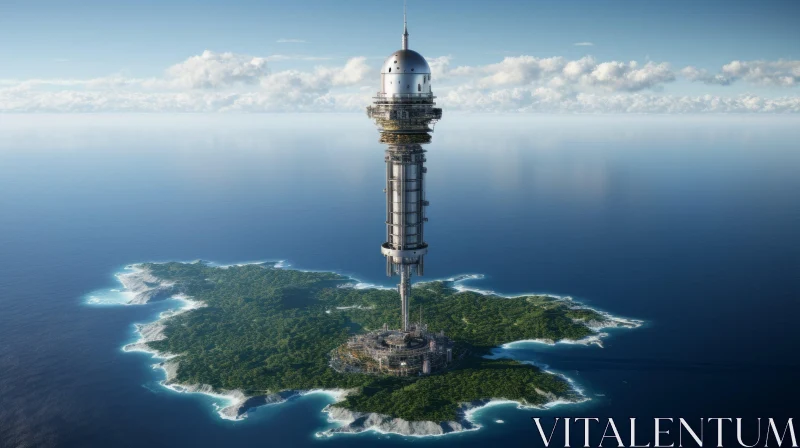 AI ART Futuristic Science Fiction Tower on Island