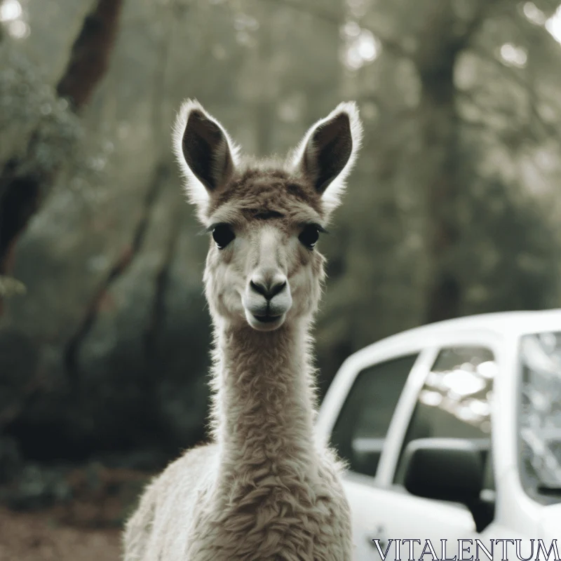 Majestic Llama in Woods: Overexposure Hyper-Realistic Portraits AI Image