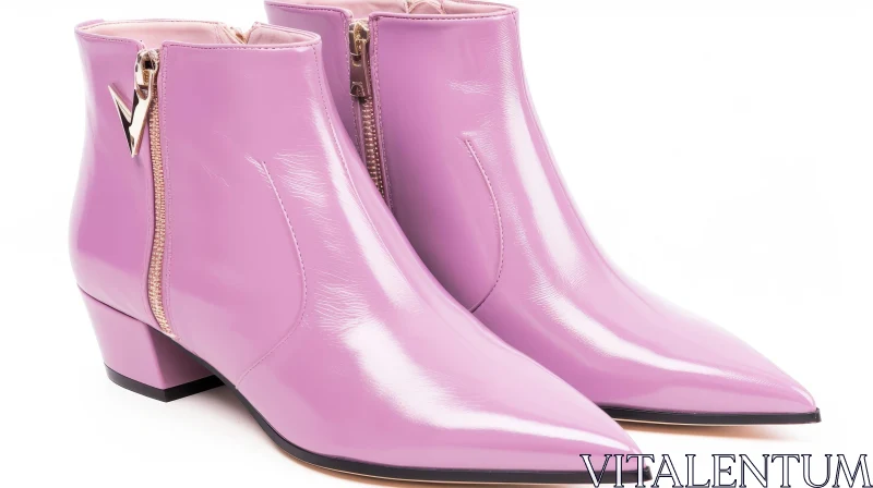 Pink Leather Women's Ankle Boots with Gold Zipper AI Image