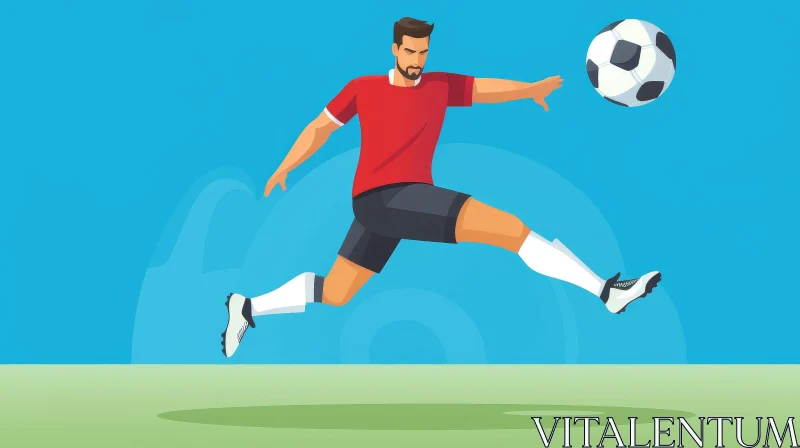 Professional Soccer Player in Red Uniform Kicking Ball AI Image