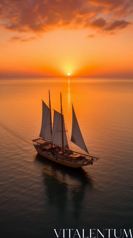 AI ART Tranquil Sunset Ocean Sailboat Scene