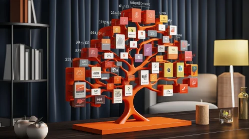 Unique 3D Orange Tree with Hanging Cubes - Surreal Art
