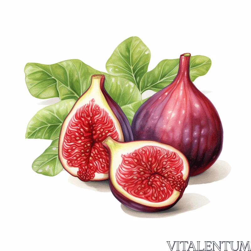 Colorful Watercolor Illustration of Figs with Leaves AI Image
