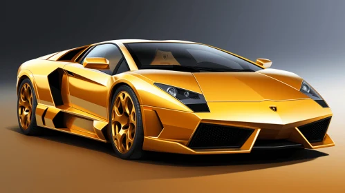 Golden Sports Car - Crisp Neo-Pop Illustration with Intense Color Saturation