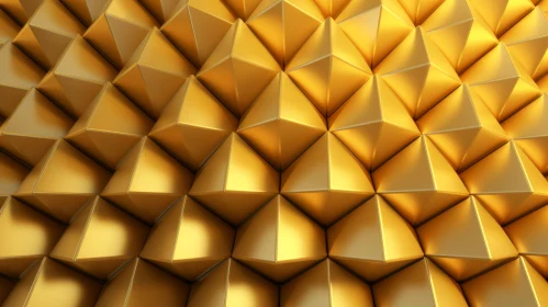 Golden Surface with Pyramids - 3D Rendering