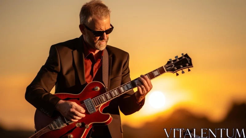 Man Playing Guitar at Sunset AI Image