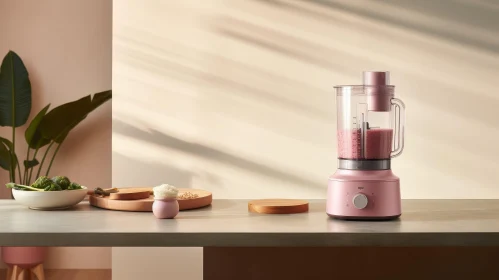 Pink Blender on Gray Kitchen Counter - Household Cooking Appliance