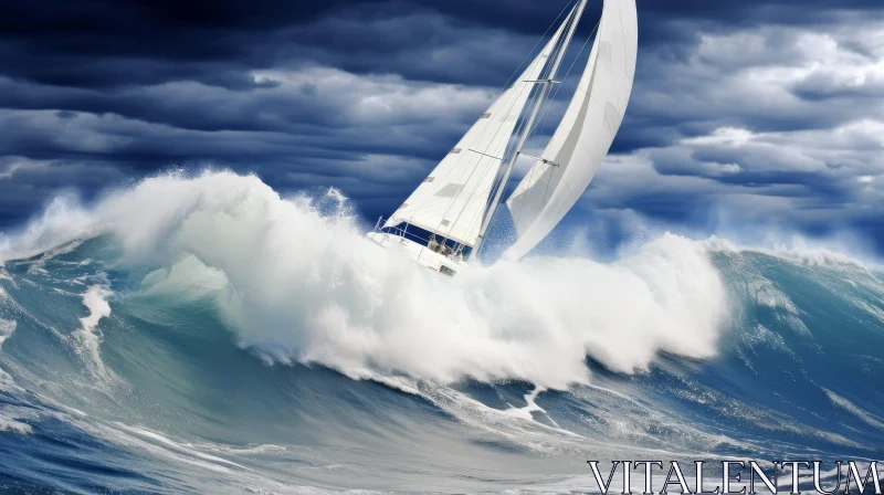 AI ART Sailboat in Stormy Sea: Action-Packed Image of Power and Beauty