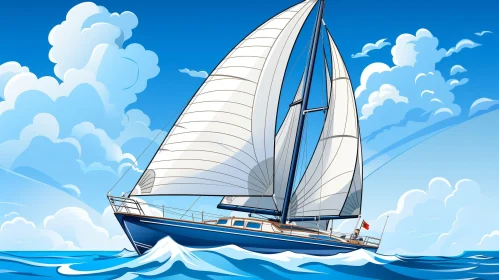 Cartoon Sailboat Illustration on the Ocean