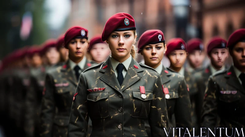 Female Soldiers Marching in Military Formation AI Image
