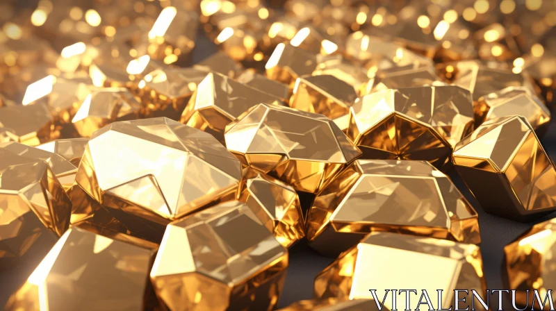 AI ART Luxurious Gold Nugget Heap - 3D Rendering