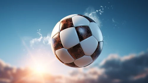Soccer Ball 3D Rendering Against Blue Sky