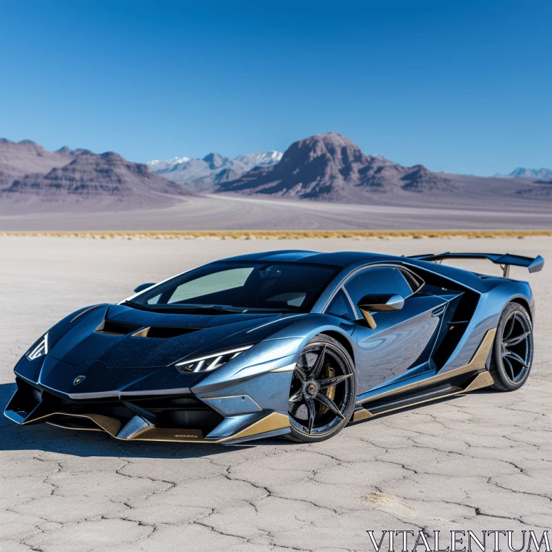 AI ART Stunning Gray and Black Lamborghini Supercar in the Desert