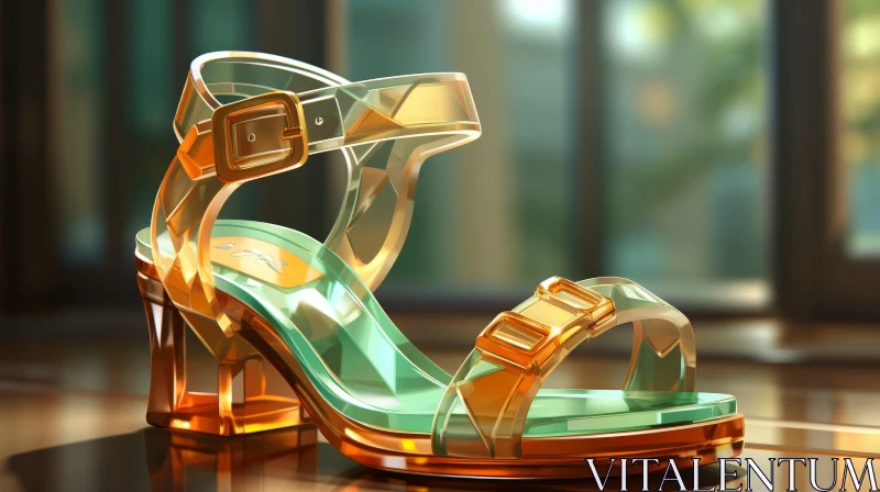 AI ART Transparent High-Heeled Sandal with Gold Buckle - 3D Rendering