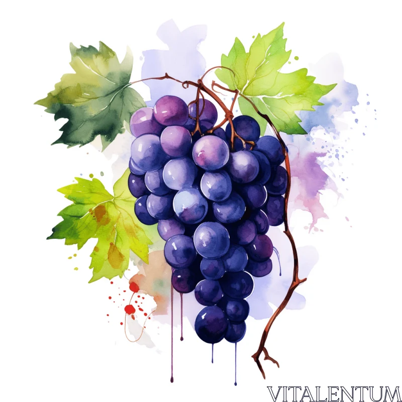 Watercolor Grape Bunches on a White Background - Surrealistic Realism AI Image