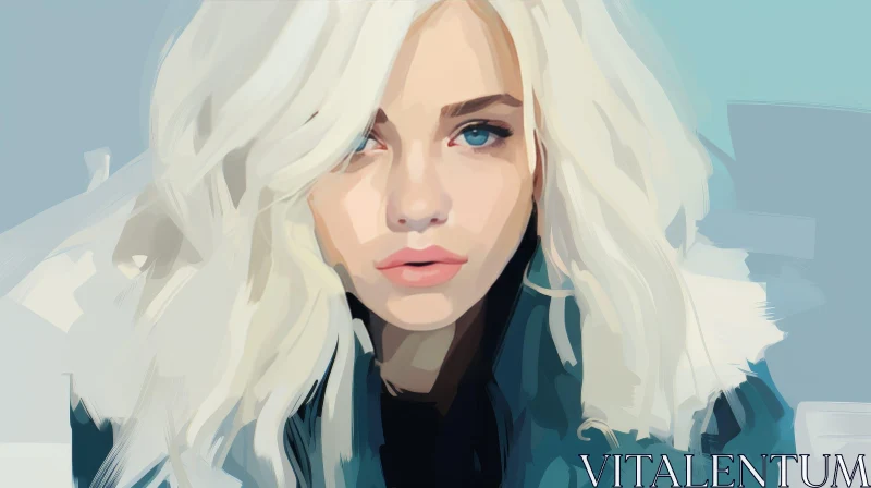 Young Woman Portrait Painting with Blue Eyes AI Image