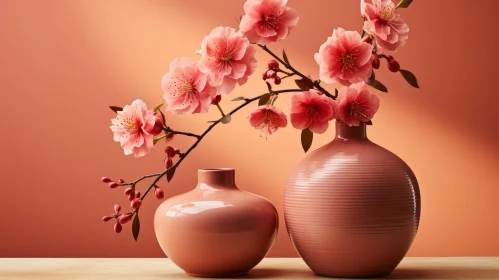 Peach Ceramic Vases Still Life Composition