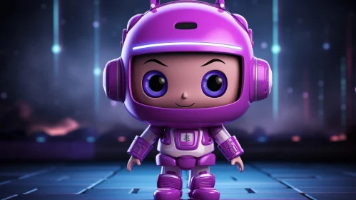 Purple Cute Robot 3D Rendering with Friendly Expression