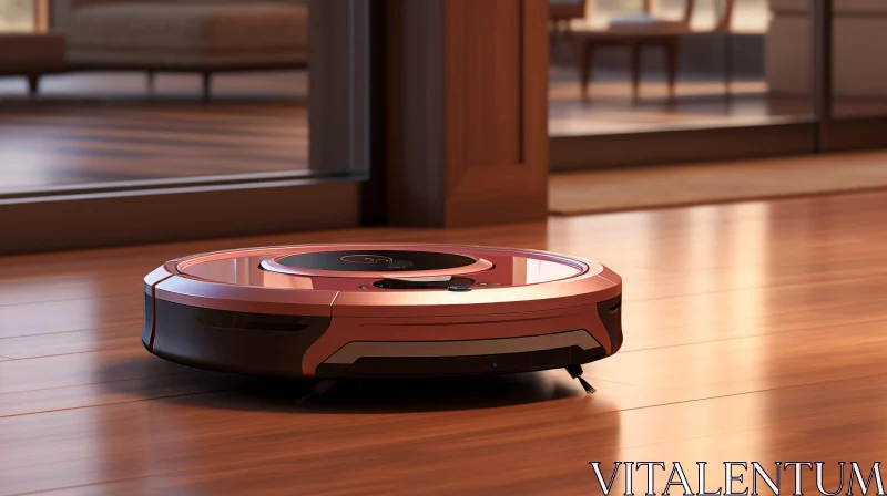 Robotic Vacuum Cleaner on Wooden Floor AI Image
