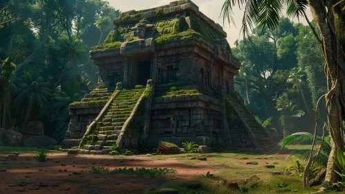 Ruined Temple in Jungle - Ancient Stone Structure Surrounded by Vegetation