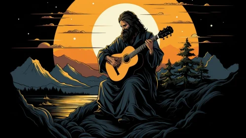 Serene Guitarist by the Lake - Digital Painting