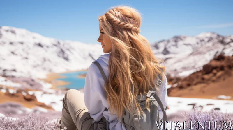 Woman Enjoying Mountain View AI Image