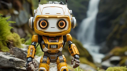Yellow and White Robot by Waterfall
