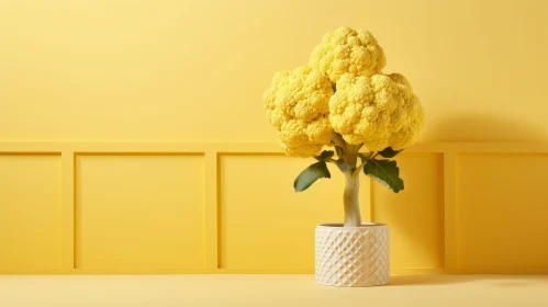 Yellow Cauliflower Plant in White Pot - 3D Rendering